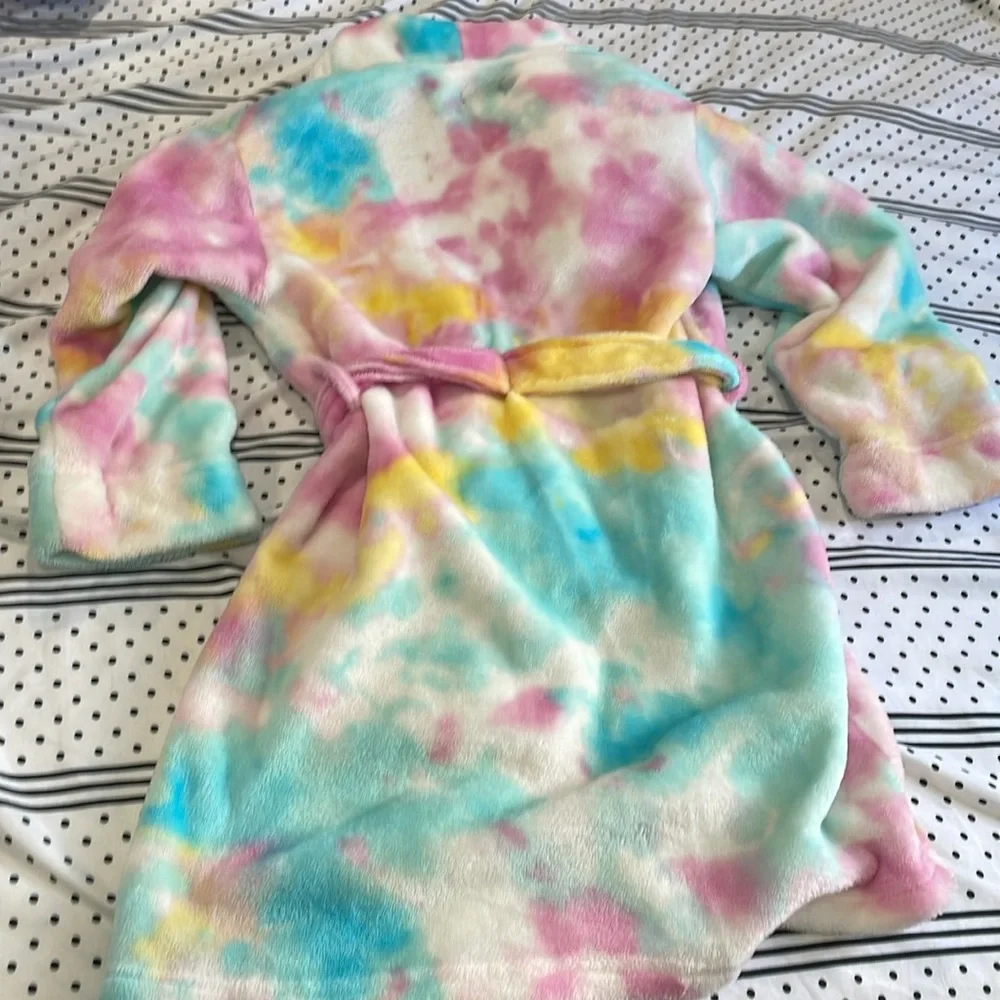 Cuddl Duds Unicorn tie dyed Pink Turquoise soft Robe